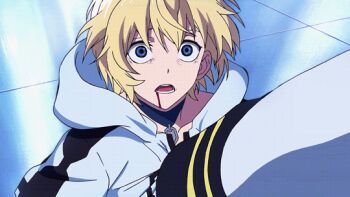 10s 2boys animated animated_gif blonde_hair blood blue_eyes ferid_bathory fighting grey_hair gun hyakuya_mikaela multiple_boys nail_polish owari_no_seraph violence weapon