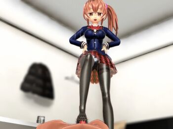 1boy 1girl 3d animated animated_gif assertive_female black_pantyhose blazer blush bow bowtie brown_eyes brown_hair censored clothed_female_nude_male crazy_eyes cum ejaculation femdom flim13 footjob from_below hand_on_own_hip hands_on_own_hips hetero indoors jacket leaning_forward legs long_hair looking_at_viewer looking_down lying male_pubic_hair monster_girl no_shoes nude on_floor panties panties_under_pantyhose pantyhose pantyshot penis plaid_clothes plaid_skirt pleated_skirt pov pubic_hair school_uniform side_ponytail skirt slime_girl smile standing stomping striped_clothes striped_panties thighband_pantyhose thighs underwear what