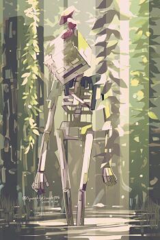 1other dated grass head_tilt highres looking_down minecraft moss mushroom plant skeleton skeleton_(minecraft) solo sparklyguide sunlight twitter_username vines water