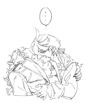 2girls absurdres animal_ears blood_sucking body_fur formal_clothes greyscale gundam gundam_suisei_no_majo highres holding_another&#039;s_wrist hug hug_and_suck miorine_rembran monochrome multiple_girls nideaneng oral pointy_ears serious shoulder_grab suletta_mercury upper_body