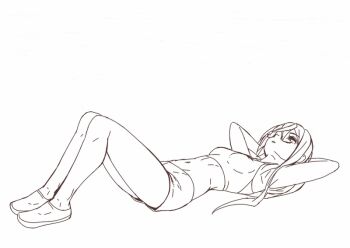1girl abs alternate_costume alternate_hairstyle animated bouncing_breasts breasts commentary_request exercising full_body glasses headband kantai_collection lineart midriff monochrome navel ooyodo_(kancolle) ponytail shorts sit-up solo sports_bra sportswear sweat ugoira yuuji_(and)
