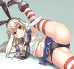 1girl anchor animated anus arm_support armpits ass between_labia black_bow black_panties blonde_hair blue_panties blue_skirt blush bosshi bow breasts cleft_of_venus clitoris crop_top elbow_gloves female_focus g-string gloves gradient_background green_background green_panties grey_panties grin hair_between_eyes hair_bow kantai_collection leg_up long_hair looking_at_viewer lowleg lowleg_panties lying microskirt midriff navel neckerchief on_side panties partially_visible_anus pleated_skirt pussy red_panties red_thighhighs rudder_footwear school_uniform serafuku shadow shimakaze_(kancolle) sidelocks skirt sleeveless small_breasts smile solo striped_clothes striped_panties striped_thighhighs teeth thighhighs thighs thong ugoira underwear v video white_gloves white_panties yellow_eyes