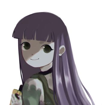 1girl absurdres dress ergo_proxy green_eyes highres instrument keyboard_(instrument) long_hair looking_at_viewer pino_(ergo_proxy) self-upload smile solo white_background