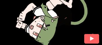 animal_ears animated animated_gif barefoot bread bread_slice cat_ears cat_girl cat_tail fang food green_hair original rag-chan red_eyes rid0922 rolling school_uniform serafuku simple_background tail toast youtube_logo