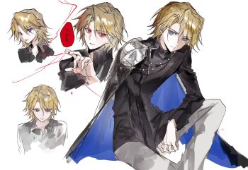 armor aydllie black_cape black_shirt blonde_hair blood blue_cape blue_eyes cape digimon digimon_adventure digimon_adventure_02 highres ishida_yamato long_sleeves male_focus pants red_eyes shirt shoulder_armor vampire white_pants