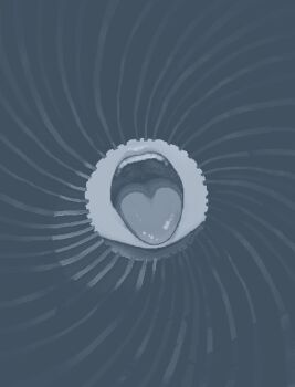 1girl blue_theme close-up gun hamsterfragment lips monochrome mouth_focus open_mouth original rifling shinohata_sachie_(hamsterfragment) solo teeth tongue tongue_out upper_teeth_only weapon