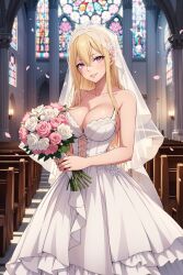 Rule 34 | ai-generated, animegirl, breasts, bride, cleavage, dress, fairy tail, highres, selene (fairy tail), wedding dress