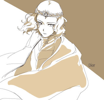 1boy character_name circlet dior_(silmarillion) floating_clothes floating_hair gem jewelry male_focus medium_hair monochrome parted_lips pixiv_id_43894224 solo the_silmarillion tolkien's_legendarium