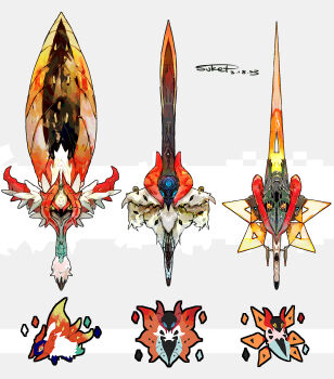 absurdres bug commentary_request dated gen_5_pokemon grey_background highres insect iron_moth moth nintendo no_humans objectification pokemon pokemon_(creature) signature slither_wing sukepmonster sword volcarona weapon weapon_focus white_background winged_sword world_end_eclipse