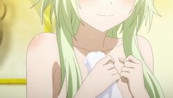 2girls animated anime_screenshot ass back backboob bare_shoulders bathhouse bathing blonde_hair blue_eyes blush breasts closed_eyes collarbone completely_nude convenient_arm convenient_censoring elf feet goblin_slayer! green_hair groin hair_between_eyes hair_over_breasts high_elf_archer_(goblin_slayer!) highres laughing long_hair lying multiple_girls naked_towel navel nude on_stomach open_mouth out-of-frame_censoring pointy_ears priestess_(goblin_slayer!) shoulder_blades sidelocks small_breasts smile soap soap_bubbles sound stomach subtitled tagme thighs towel video water wide_hips