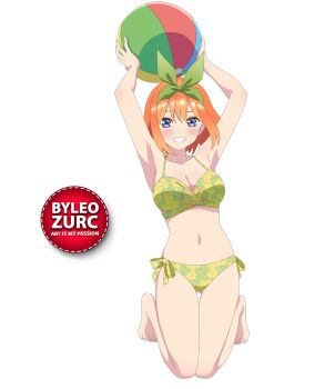 1girl barefoot breasts go-toubun_no_hanayome leozurcxxx nakano_yotsuba open_mouth orange_hair panties solo swimsuit transparent_background underwear