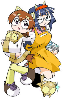 2girls :> aina_(toranoana) animal animal_ear_headband animal_ears apron aqua_eyes black_eyes black_outline blue_hair blunt_bangs book book_stack breasts brown_collar brown_footwear brown_fur brown_tail brown_trim collar collared_dress collared_shirt colored_sclera contrast_collar cross cross_necklace cub dress fake_animal_ears flipped_hair full_body glasses glasses_kauberu_kotora hair_ornament hairclip headband holding holding_animal holding_book holding_manga jewelry kauberu_kotora kneehighs knees_together_feet_apart large_breasts latin_cross legs_together light_brown_hair long_hair looking_at_another looking_at_viewer manga_(object) mukku_(mook-tv) multiple_girls necklace official_art one_eye_closed open_mouth orange_apron outline pink_sailor_collar purple_eyes red_headband rimless_eyewear round_eyewear sailor_collar second-party_source semi-rimless_eyewear shirt shoes short_hair sidelocks simple_background small_pupils smilo_(toranoana) sneakers socks sparkle straight_hair striped_collar thighhighs tiger tiger_ears tongue tora_da_yo. toranoana turtleneck turtleneck_dress under-rim_eyewear very_long_hair white-framed_eyewear white_background white_dress white_footwear white_shirt white_sleeves white_socks yellow_sclera yellow_thighhighs