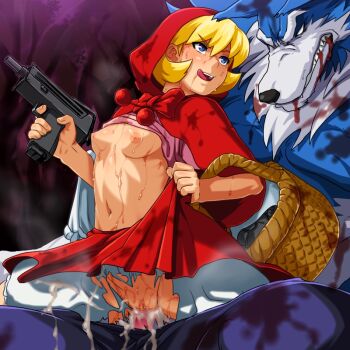 1girl :q aftersex animal_nose bad_end basket bestiality blonde_hair blood bloomers blue_eyes breasts b.b._hood capcom censored clothes_lift corpse crazy cum cum_in_pussy cum_on_body cum_on_lower_body death explosive fangs femdom flat_chest furry furry_male furry_with_non-furry fushisha_o jon_talbain girl_on_top grenade gun hood interspecies mac-10/11 machine_pistol mine_(weapon) mosaic_censoring murder naughty_face navel nipples penis petite rape reverse_cowgirl_position rough_sex saliva sex sex_from_behind shirt_lift short_hair size_difference small_breasts straddling submachine_gun sweat tongue tongue_out torn_clothes underwear vaginal darkstalkers weapon werewolf