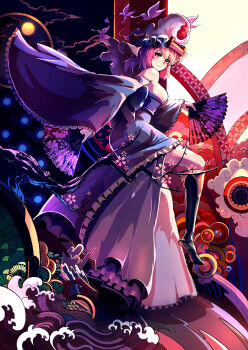Rule 34 | 1girl, absurdres, adapted costume, alternate headwear, ass, bare shoulders, black socks, blue dress, blush, branch, breasts, bug, butterfly, cherry blossoms, cleavage, cloud, detached sleeves, dress, dual wielding, egasumi, expressionless, female focus, folding fan, frilled dress, frilled sleeves, frills, full moon, goshoguruma, hand fan, highres, hitodama, holding, insect, janyhero, japanese clothes, jpeg artifacts, kikumon, kneehighs, light, looking at viewer, looking to the side, md5 mismatch, moon, night, obi, pink eyes, pink hair, resolution mismatch, revision, saigyouji yuyuko, saigyouji yuyuko's fan design, sash, seigaiha, shippou (pattern), short hair, skindentation, sky, socks, solo, source smaller, spirit, strapless, strapless dress, thighs, touhou, veil, waves, wide sleeves, wind