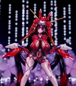 3d black_hair black_pantyhose bodysuit breasts chi_ming_3d game_cg huge_breasts latex non-web_source original pantyhose red_eyes solo