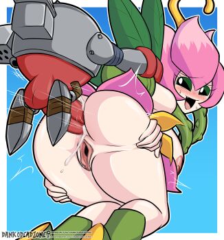 Rule 34 | 1boy, 1girl, anal, blur censor, censored, digimon, digimon (creature), fairy, flower, highres, lilimon, metalmamemon, monster girl, penis, petals, plant girl, pussy, sex
