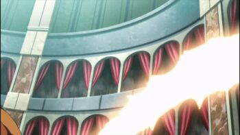 1girl animated animated_gif armor bikini_armor braid branwen_(queen's_blade) brown_hair cable closed_eyes collar electricity energy panties queen's_blade queen's_blade_rebellion ryona screaming screencap shield slave stadium sword torture underwear weapon