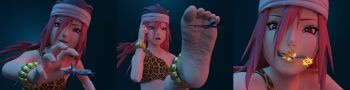 3d absurdres angry barefoot embarrassed foot_focus foot_tease happy highres incredibly_absurdres leg_lift naruto_(series) plane sad smile spread_legs tayuya_(naruto)