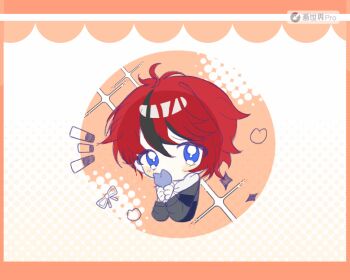 1boy ahoge animated animated_gif artist_request black_hair black_jacket blinking blue_eyes blush_stickers chibi chibi_only chinese_commentary commentary_request commission cropped_torso crying crying_with_eyes_open drawstring grey_jacket holding hood hood_down hoodie huashijie_(medium) jacket jacket_over_hoodie long_sleeves male_focus multicolored_hair multicolored_jacket notice_lines red_hair second-party_source short_hair solo sparkle streaked_hair sumino_takumi tareme tears the_hundred_line_-last_defense_academy- two-tone_hair two-tone_jacket white_hoodie
