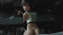 1boy 1girl 3d age_difference aged_down animated ass black_gloves black_hair bottomless crop_top doggystyle final_fantasy final_fantasy_vii fingerless_gloves from_behind gloves hetero highres kaogum loli long_hair looking_at_viewer looking_back looping_animation naughty_face night outdoors penis pov pov_crotch pussy red_eyes sex sex_from_behind sleeveless smile solo_focus sound tank_top tifa_lockhart tongue tongue_out uncensored vaginal video w white_tank_top