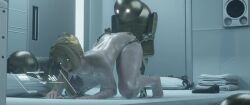 1girl 1other 3d anal anal_object_insertion animated ass blonde_hair breasts commander_(nier:automata) corruption doggystyle grabbing_another&#039;s_ass highres indoors interior machine medium_breasts nier:automata nier_(series) object_insertion open_mouth robot sex sex_from_behind sound square_enix top-down_bottom-up vaginal video zmsfm