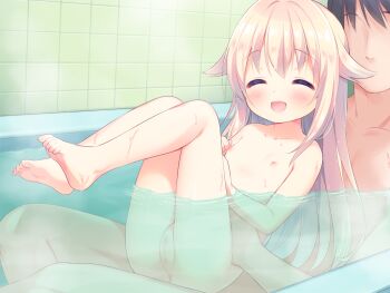 1boy 1girl :d ^_^ barefoot bath bathtub blonde_hair blush censored closed_eyes faceless faceless_male flat_chest game_cg hetero loli long_hair mixed-sex_bathing mosaic_censoring nipple_stimulation nipple_tweak nipples non-web_source nude open_mouth pussy shared_bathing smile suzuka_(yubikiri_konyaku_roriita) usashiro_mani variant_set water yubikiri_konyaku_roriita