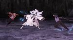 3boys animated aura battle black_hair blurry blurry_foreground boruto:_naruto_next_generations chain chakra colored_skin crater debris destruction dodging dust electricity energy_sword energy_weapon english_text fighting fingerless_gloves gloves glowing glowing_eye hand-to-hand_combat highres incoming_attack incoming_punch jacket mountain multiple_boys naruto_(classic) naruto_(series) ninja one_arm ootsutsuki_momoshiki parkour punching running sandals shuriken sound sparks subtitled sword tagme teamwork teleportation third_eye tree_stump uchiha_sasuke uzumaki_naruto video weapon white_skin wind yellow_eyes