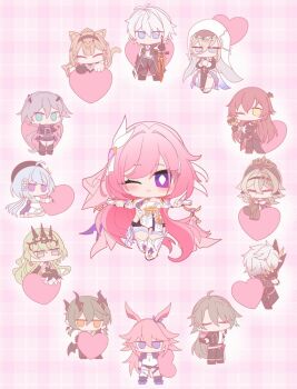 4boys 6+girls aponia commentary_request diamond-shaped_pupils diamond_(shape) eden_(honkai_impact) elysia_(herrscher_of_human:_ego)_(honkai_impact) elysia_(honkai_impact) fu_hua fu_hua_(shadow_knight) griseo honkai_(series) honkai_impact_3rd kalpas_(honkai_impact) kevin_kaslana long_hair mobius_(honkai_impact) multiple_boys multiple_girls nabeiro_kin pardofelis pardofelis_(reverist_calico) pink_hair purple_eyes su_(honkai_impact) symbol-shaped_pupils thirteen_flame-chasers_(honkai_impact) very_long_hair vill-v yae_sakura yae_sakura_(goushinnso_memento)
