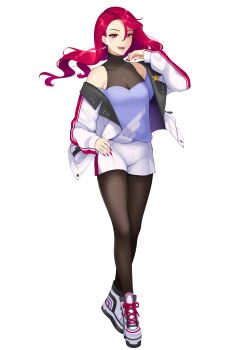 1girl artist_request beach breasts cleavage medium_breasts navel red_eyes red_hair yun_tokageno