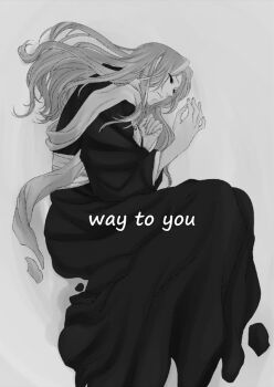 1girl bleach commentary_request cover cover_page english_text fetal_position greyscale hachiya_nanao hakama japanese_clothes long_hair lying matsumoto_rangiku monochrome on_side scarf shihakusho sleeping solo