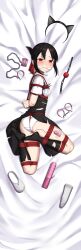 1girl a2_(agenta2) absurdres animal_ear_hairband animal_ears ankle_cuffs arms_behind_back ass bad_id bad_pixiv_id ball_gag bdsm bed bed_sheet between_buttocks black_dress black_hair blush bondage bondage_cuffs bound breasts cat_ear_hairband cat_ears cleave_gag clenched_hand cloth_gag clothes_lift collar collared_dress commission crying crying_with_eyes_open cuffs dakimakura_(medium) dakimakura_style dildo dress dress_lift embarrassed fake_animal_ears female_focus gag gagged hair_ornament hair_ribbon hairband handcuffs highres huge_filesize improvised_gag incredibly_absurdres kaguya-sama_wa_kokurasetai_~tensai-tachi_no_renai_zunousen~ kidnapped kidnapping long_hair looking_at_viewer looking_back looking_to_the_side lying nero-kun on_side on_stomach panties parted_bangs ponytail puffy_short_sleeves puffy_sleeves red_eyes red_ribbon restrained ribbon rope sex_toy shibari shibari_over_clothes shinomiya_kaguya shoes short_sleeves shuuchiin_academy_school_uniform sidelocks skin_tight skindentation small_breasts solo tears thighs torn_clothes torn_dress torn_socks underwear unworn_hair_ornament unworn_headwear unworn_shoes vibrator vibrator_cord vibrator_under_clothes vibrator_under_panties white_background white_panties wrist_cuffs