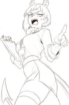 1girl absurdres ass breasts highres huge_ass large_breasts original shirt solo thick_thighs thighhighs thighs tight_clothes tight_shirt tsuicaa wide_hips