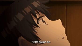 1boy 1girl absurdres animated animated_gif anime_screenshot ass black_hair bow brown_eyes clenched_teeth closed_eyes clothes_lift english_text highres indoors isekai_harem_monogatari loincloth loincloth_lift midriff panties pink_bow pink_loincloth pink_panties short_hair sitting sitting_on_face sitting_on_person subtitled teeth thick_thighs thighhighs thighs underwear white_thighhighs