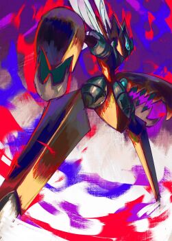 Rule 34 | blue eyes, bug, commentary, english commentary, euphythefox, full body, gen 2 pokemon, glowing, glowing eyes, highres, insect wings, mega pokemon, mega scizor, nintendo, pokemon, pokemon (creature), purple background, scizor, white background, wings