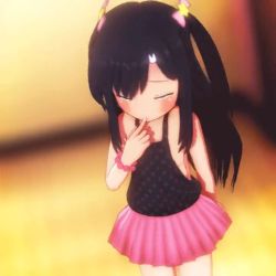 1girl animated ass black_hair blonde_hair blue_eyes blush carrot cosplay dress earlette_(icemega5) family_guy_death_pose_(meme) female_focus flat_chest glasses icemega5 loli long_hair miniskirt original playboy_bunny skirt smile solo video