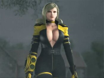 3d animated animated_gif blonde_hair bodysuit bouncing_breasts breasts cleavage full-length_zipper jiggle kof:_maximum_impact large_breasts lien_neville long_hair lowres open_clothes slow_motion the_king_of_fighters unzipped zipper