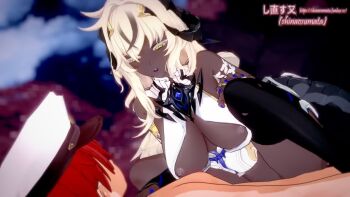 1boy 1girl 3d animated arm_strap armband bare_shoulders black_horns black_tail black_thighhighs blinking blonde_hair blue_nails blue_tongue breasts breasts_out breath brown_hair captain_(honkai_impact) cleavage_cutout clothing_cutout cloud cloudy_sky colored_eyelashes colored_tongue cowgirl_position dark-skinned_female dark_skin diamond-shaped_pupils diamond_(shape) dragon_girl dragon_horns dragon_tail dress eyebrows_hidden_by_hair fingernails from_below from_side girl_on_top gloves gold hair_between_eyes hair_ornament hair_over_shoulder half-closed_eyes hand_on_another&#039;s_chest hand_on_own_knee hat honkai_(series) honkai_impact_3rd horns interracial jewelry large_breasts large_tail leaning_forward long_hair long_sidelocks looking_at_another lying m_legs multicolored_hair nahralab_(honkai_impact) nail_polish night night_sky nipples on_back open_clothes open_dress open_mouth outdoors partially_undressed penis pussy pussy_juice pussy_juice_trail raised_eyebrows red_hair riding ring sex sharp_fingernails shinaosumata short_hair sidelocks sky sleeveless sleeveless_dress spread_legs straddling streaked_hair symbol-shaped_pupils tagme tail teeth thick_thighs thighhighs thighs tree vaginal very_dark_skin very_long_hair video wavy_hair white_dress white_hat yellow_eyes