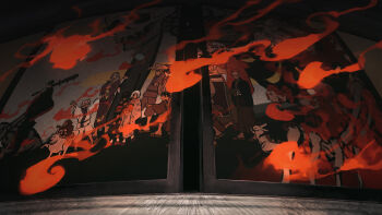 3girls 6+boys absurdres bald black_hair black_kimono character_request child club_(weapon) demon_girl demon_horns dog enma_daiou_(hoozuki_no_reitetsu) fire fuyuichigo_4602 gashadokuro highres holding holding_weapon hoozuki_(hoozuki_no_reitetsu) hoozuki_no_reitetsu horns ichiko_(hoozuki_no_reitetsu) japanese_clothes kakisuke_(hoozuki_no_reitetsu) karashi_(hoozuki_no_reitetsu) karauri_(hoozuki_no_reitetsu) kimono kingyosou long_hair medium_hair monkey multiple_boys multiple_girls nasubi_(hoozuki_no_reitetsu) niko_(hoozuki_no_reitetsu) okou_(hoozuki_no_reitetsu) peasant rurio_(hoozuki_no_reitetsu) shiro_(hoozuki_no_reitetsu) short_hair skeleton walking weapon white_hair