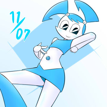 1girl absurdres android blue_eyes blue_panties blue_skirt blue_tank_top colored_skin highres humanoid_robot jenny_wakeman joints metal_skin my_life_as_a_teenage_robot panties robot robot_girl robot_joints screw skirt solo tank_top twintails underwear white_skin zokoira