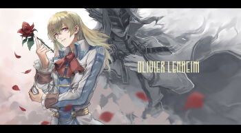 Rule 34 | 2boys, bleublanc, double-parted bangs, eiyuu densetsu, eye mask, falling petals, floating hair, flower, folded collar, gloves, hair between eyes, holding, holding flower, irise ryouji, long hair, long sleeves, male focus, mask, multiple boys, neckerchief, olivert reise arnor, parted lips, petals, purple eyes, red flower, red neckerchief, red rose, rose, smile, sora no kiseki, upper body