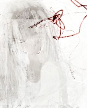 Rule 34 | 1girl, abstract, absurdres, closed eyes, facing viewer, highres, long hair, original, seyooe, solo, spot color, upper body, white background, white theme