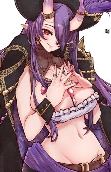 Rule 34 | 1girl, aosora2823, belt, black coat, black hair, black hat, black pants, breasts, captain hannah, cleavage, coat, earrings, facial mark, feathers, hair over one eye, hat, heart, heart facial mark, highres, horn ornament, horn ring, horns, indie virtual youtuber, jewelry, jolly roger, large breasts, long hair, looking at viewer, multicolored hair, necklace, oni, pants, pirate hat, pointy ears, purple feathers, purple hair, red eyes, red nails, ring, sidelocks, smile, solo, streaked hair, virtual youtuber, white background