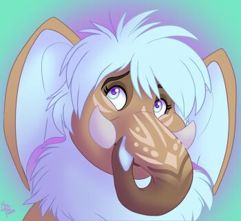 1girl animal_ears blue_eyes blue_hair brown_fur elephant_ears elephant_girl furry furry_female kelfoxie nala_elephant original portrait proboscis solo