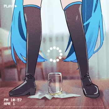 1_man_1_jar_(meme) 1girl :3 animated april_fools black_thighhighs blue-tinted_eyewear blue_hair boots closed_mouth collared_shirt detached_sleeves glass_jar hatsune_miku jacket jar khyle. long_hair lower_body meme never_gonna_give_you_up open_clothes open_jacket shirt sleeveless sleeveless_shirt solo sound standing striped_clothes striped_shirt tagme thighhighs tinted_eyewear twintails very_long_hair video view_between_legs vocaloid white-framed_eyewear yellow_jacket