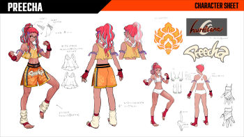 1girl ass blue_hair boxing_shorts butt_crack character_name fatal_fury fatal_fury:_city_of_the_wolves fighting_stance fingerless_gloves glasses gloves highres leg_warmers multicolored_hair official_art pink_hair ponytail preecha_(fatal_fury) reference_sheet shorts smile sports_bra sports_panties stirrup_footwear tank_top toeless_footwear yellow_tank_top