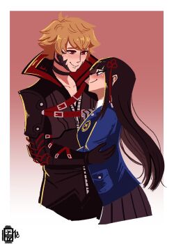 1boy 1girl black_hair code_vein crossover highres persona persona_5 tagme tougou_hifumi