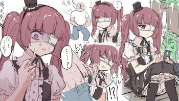 !? ... 1boy 1girl ? ^^^ after_ejaculation black_dress black_headwear black_ribbon black_socks blunt_bangs bukkake cellphone censored closed_eyes closed_mouth commentary_request cum cum_on_body cum_on_hair cum_on_hands dress ejaculation empty_eyes eyepatch faceless facial frills gothic_lolita grass hairband hanazono_yurine hand_in_pants hand_up hat hetero highres holding holding_phone jashin-chan_dropkick lolita_fashion long_hair looking_at_phone looking_to_the_side medical_eyepatch mini_hat molestation motion_lines multiple_views neck_ribbon notice_lines open_mouth penis phone puffy_short_sleeves puffy_sleeves railing rape red_eyes red_hair ribbon running sequential sexual_harassment shaded_face shino_(yaruki_nai_yatsu) shirt short_sleeves sidewalk sitting smartphone socks sound_effects spoken_ellipsis spoken_question_mark turn_pale twintails white_background white_shirt