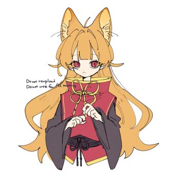 1girl :3 ahoge animal_ear_fluff animal_ears black_dress blonde_hair bow cat_ears cat_girl cropped_torso dress high_collar highres junko_(touhou) kemonomimi_mode long_hair looking_at_viewer paw_pose red_vest roamu_65 sash slit_pupils straight-on touhou vest waist_bow white_background wide_sleeves yellow_bow