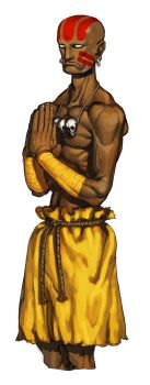 Rule 34 | 1boy, absurdres, bald, bindi, capcom vs. snk, dark skin, dhalsim, earrings, facepaint, frown, game cg, highres, ikeno daigo, jewelry, male focus, necklace, no eyebrows, no pupils, non-web source, official art, rope belt, simple background, skull necklace, solo, street fighter, white background, wrist wrap