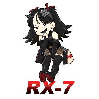 Rule 34 | 1girl, alpha transparency, asymmetrical bangs, black boots, black bridal gauntlets, black hair, black leotard, black tongue, boots, breasts, bridal gauntlets, clothing cutout, commentary, death by lolis, earrings, english commentary, hair ornament, hand between thighs, highres, jewelry, leotard, mazda rx-7, miniskirt, mole, mole under eye, navel cutout, open mouth, original, personification, raised inner eyebrows, red eyes, see-through clothes, see-through skirt, skirt, small breasts, smile, solo, stud earrings, thigh boots, transparent background, twintails, x hair ornament